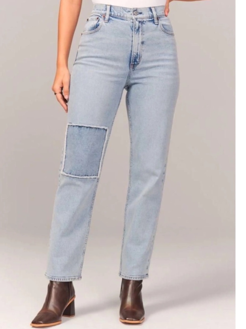 Abercrombie High Rise Straight Patch Jeans